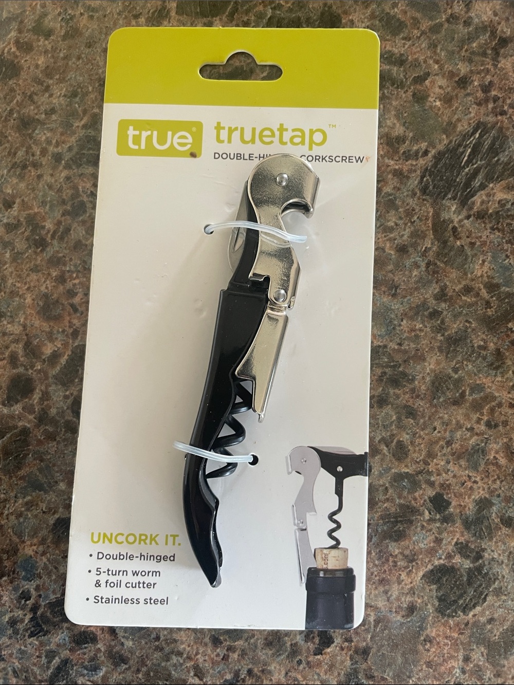 Truetap Double-Hinged Wine Corkscrew – Black & Silver